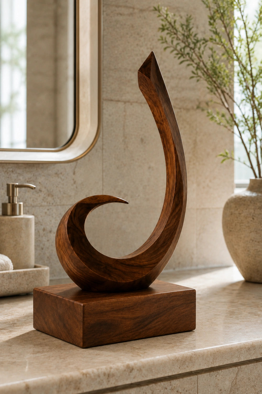 Artisan Carved Wooden Abstract Statue Unique Handmade Sculpture For Interior