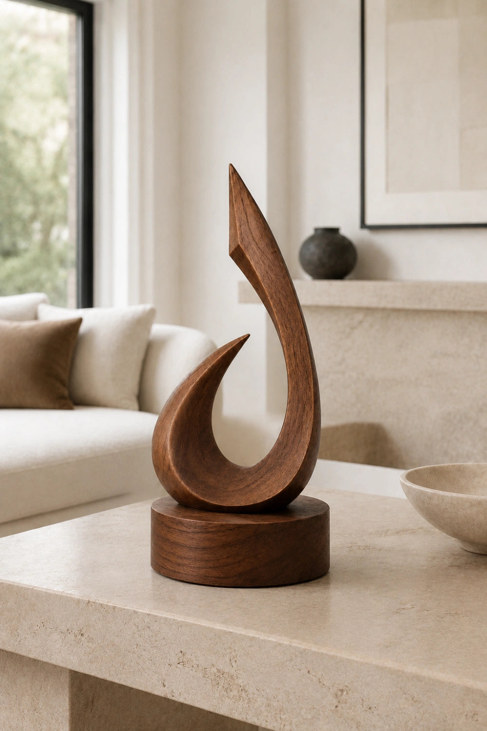 Handmade Wooden Art Sculpture Abstract Flame Design Satin Finish For Tabletop Display