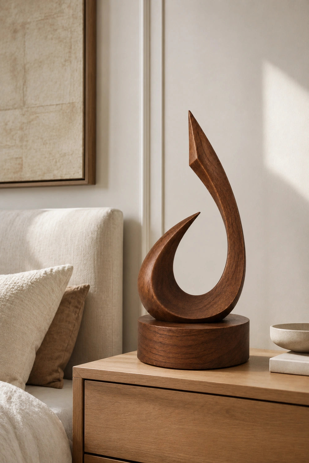 Handmade Wooden Art Sculpture Abstract Flame Design Satin Finish For Tabletop Display
