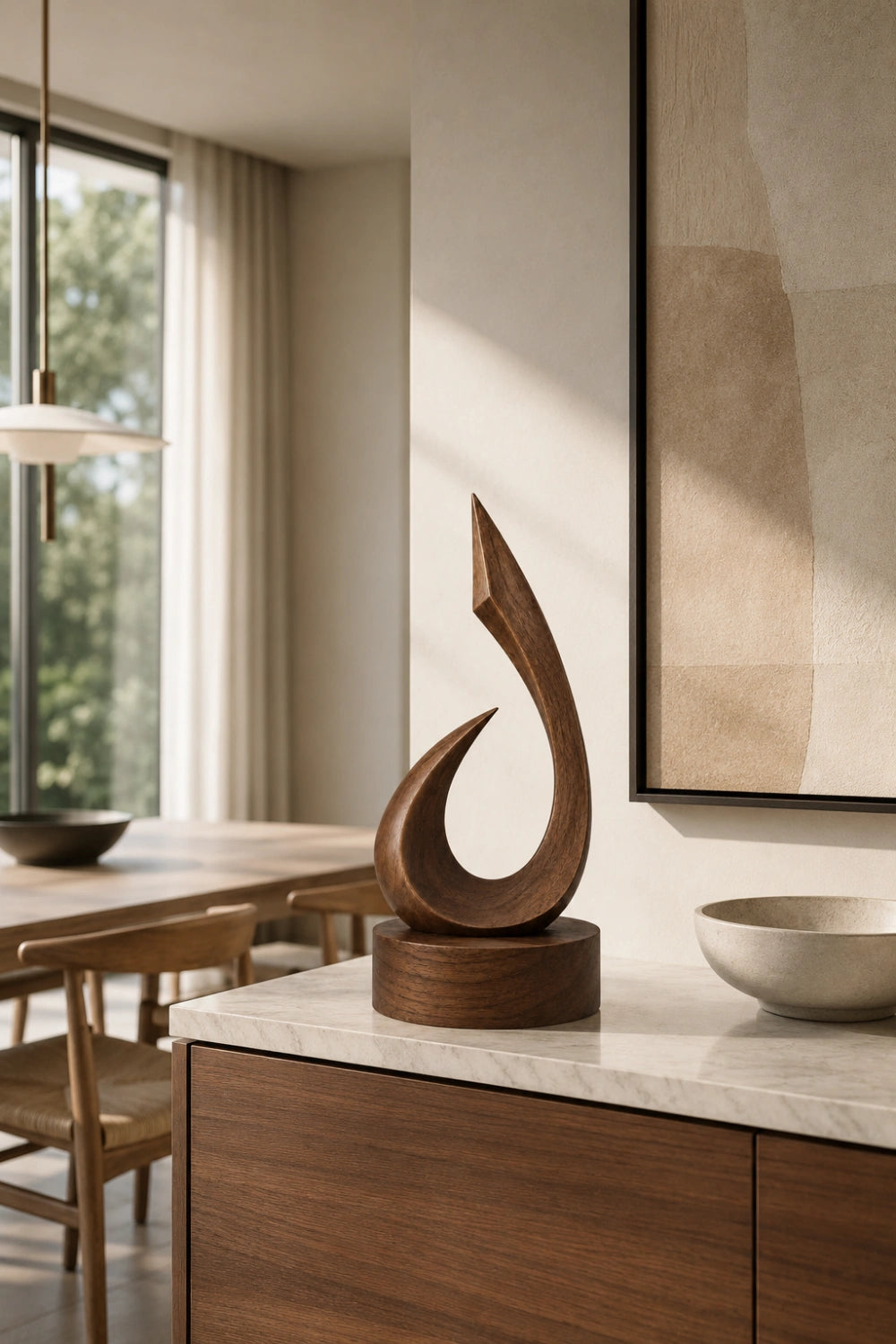 Handmade Wooden Art Sculpture Abstract Flame Design Satin Finish For Tabletop Display