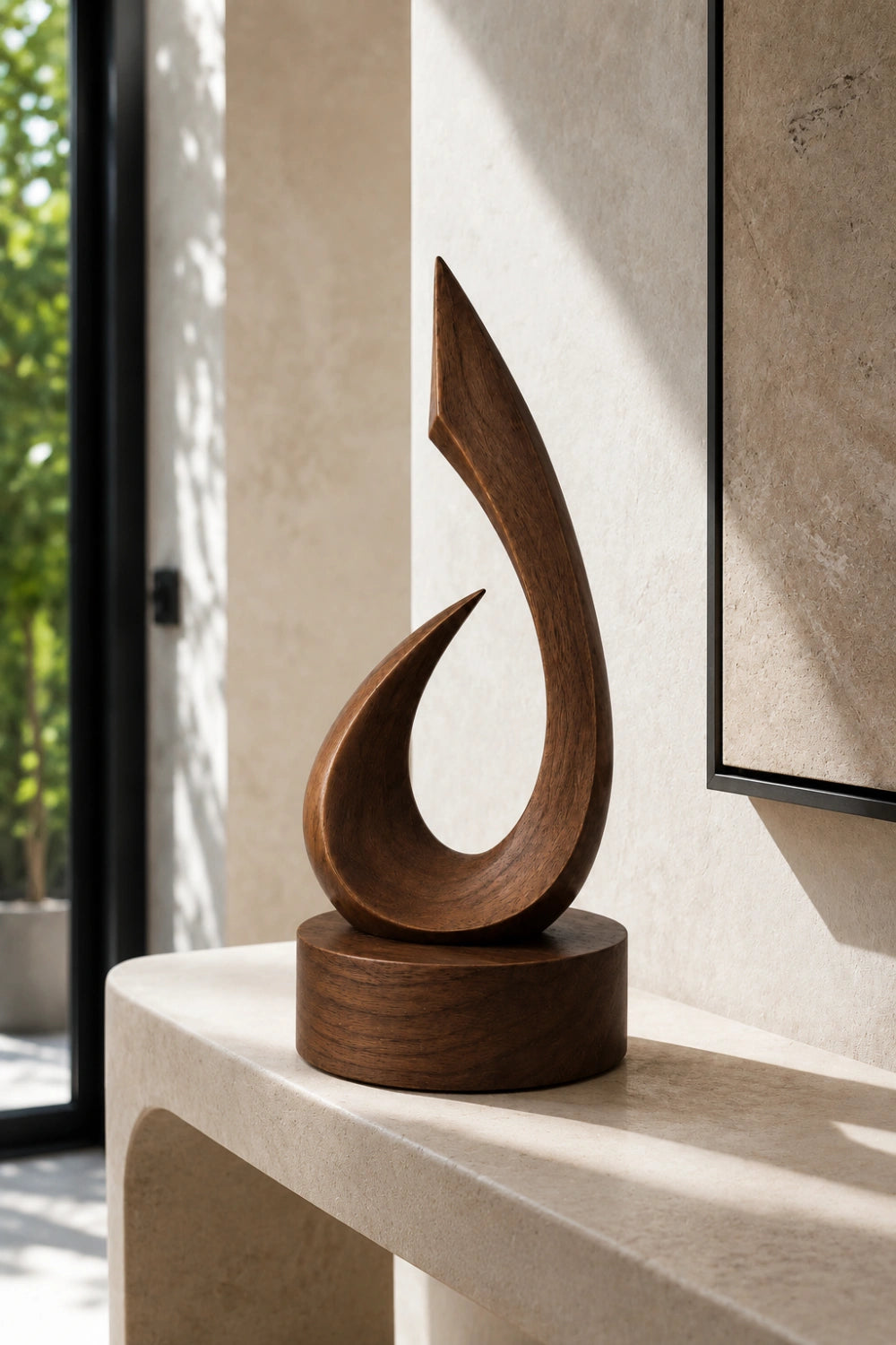 Handmade Wooden Art Sculpture Abstract Flame Design Satin Finish For Tabletop Display