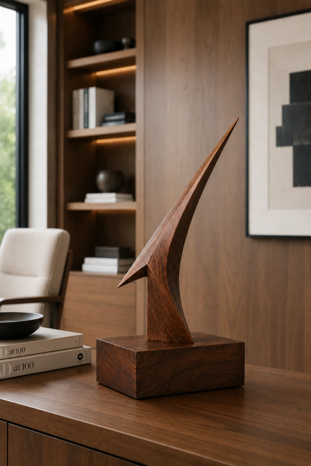 Original Wooden Art Sculpture With Smooth Finish And Dynamic Form For Contemporary Interiors