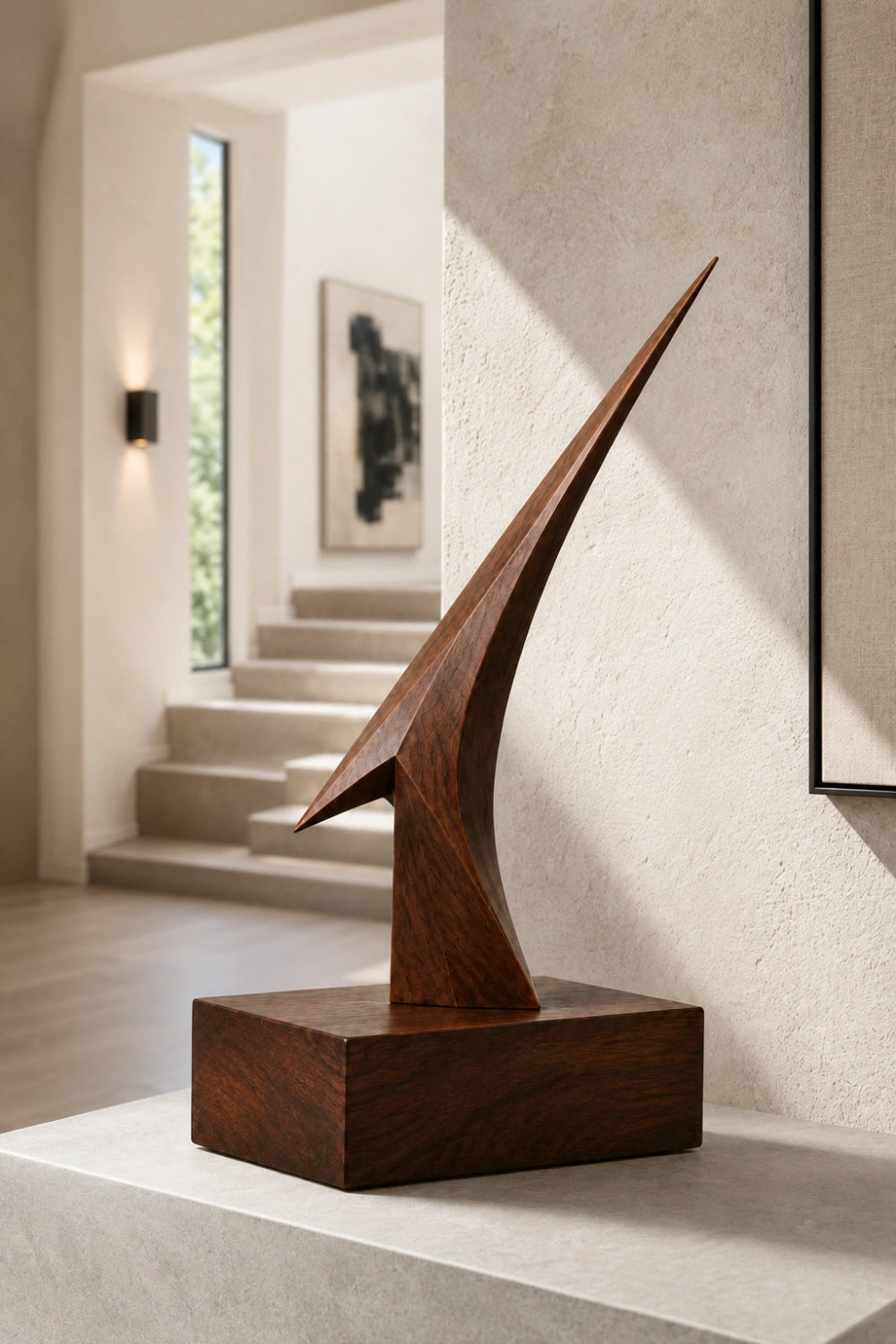 Original Wooden Art Sculpture With Smooth Finish And Dynamic Form For Contemporary Interiors