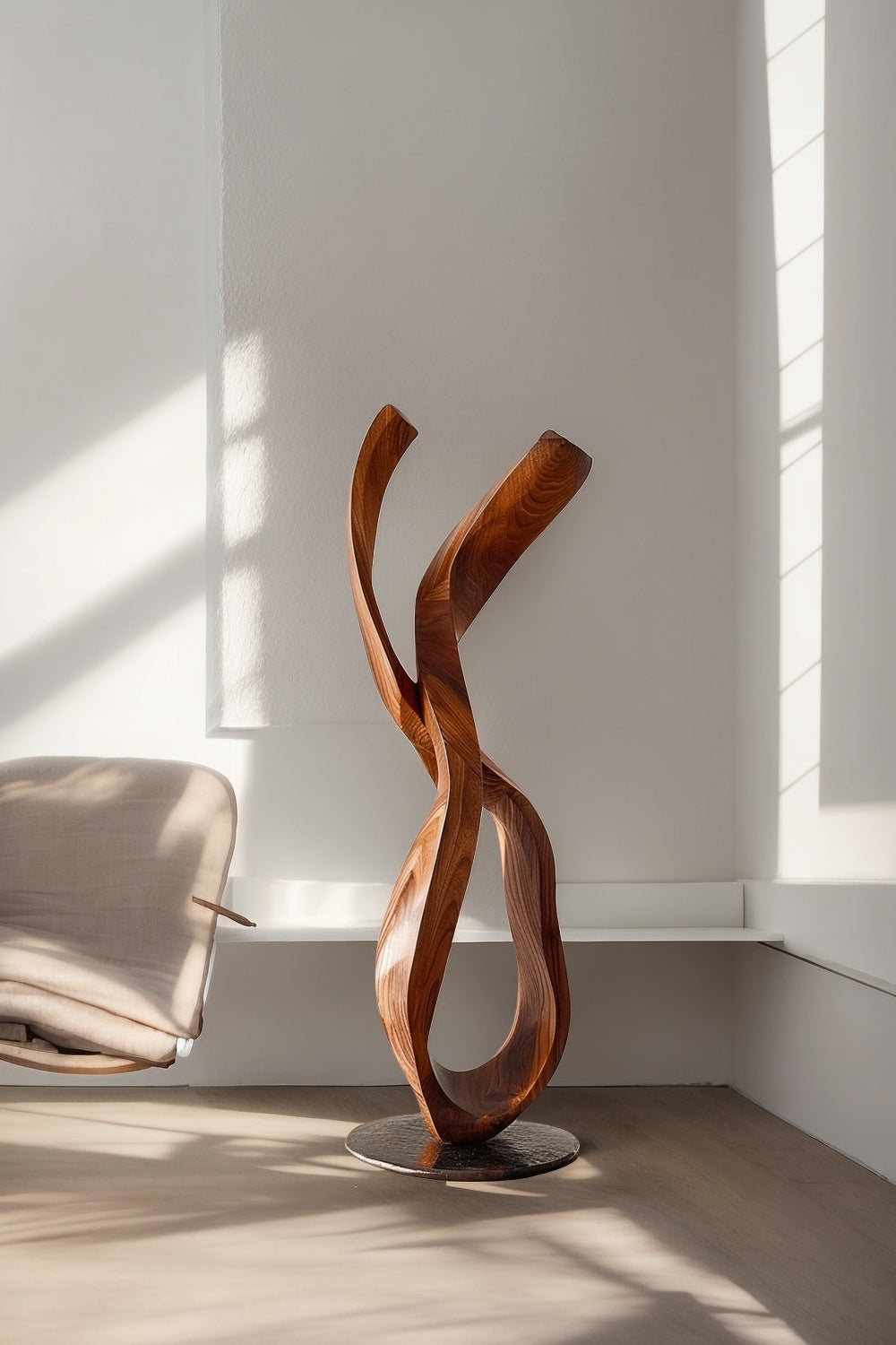 Abstract Wooden Sculpture Minimalist Decor Hand Carved Wood Statue