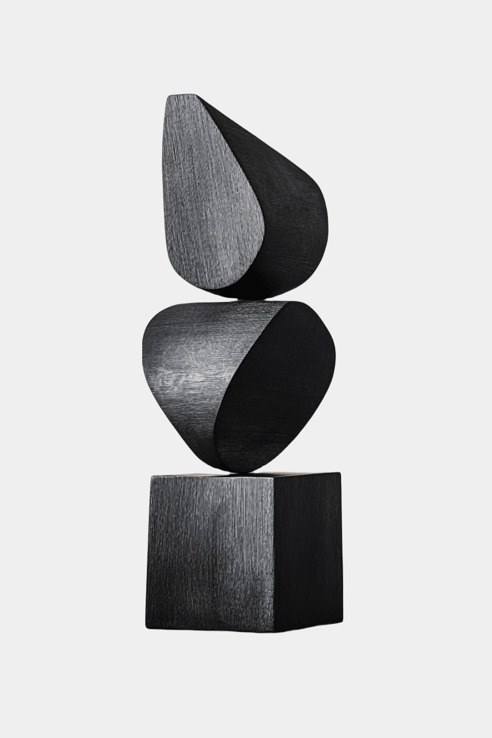 Black Geometric Fine Art Wood Sculpture Lagre Floor Standing Modern Wood Carving