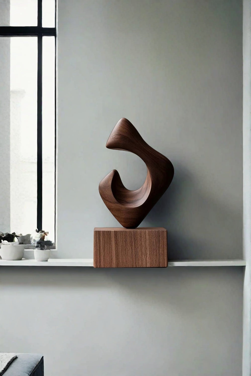 Hand Wood Carving Abstract Wooden Sculpture Geometric Wood Art Deco