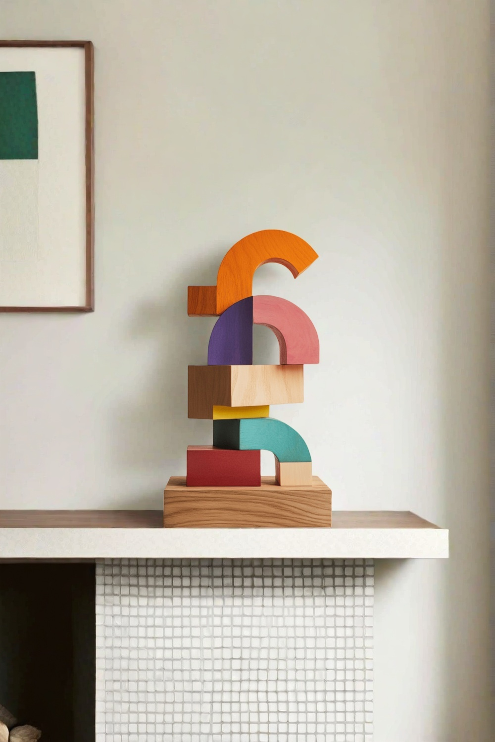 Polychrome Wood Sculpture Hand Carved Large Abstract Wooden Sculpture