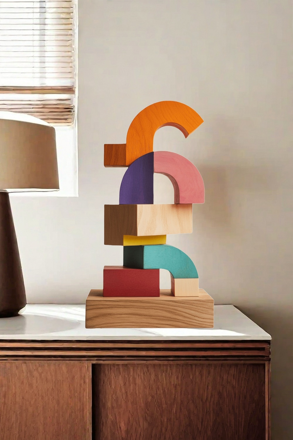 Polychrome Wood Sculpture Hand Carved Large Abstract Wooden Sculpture