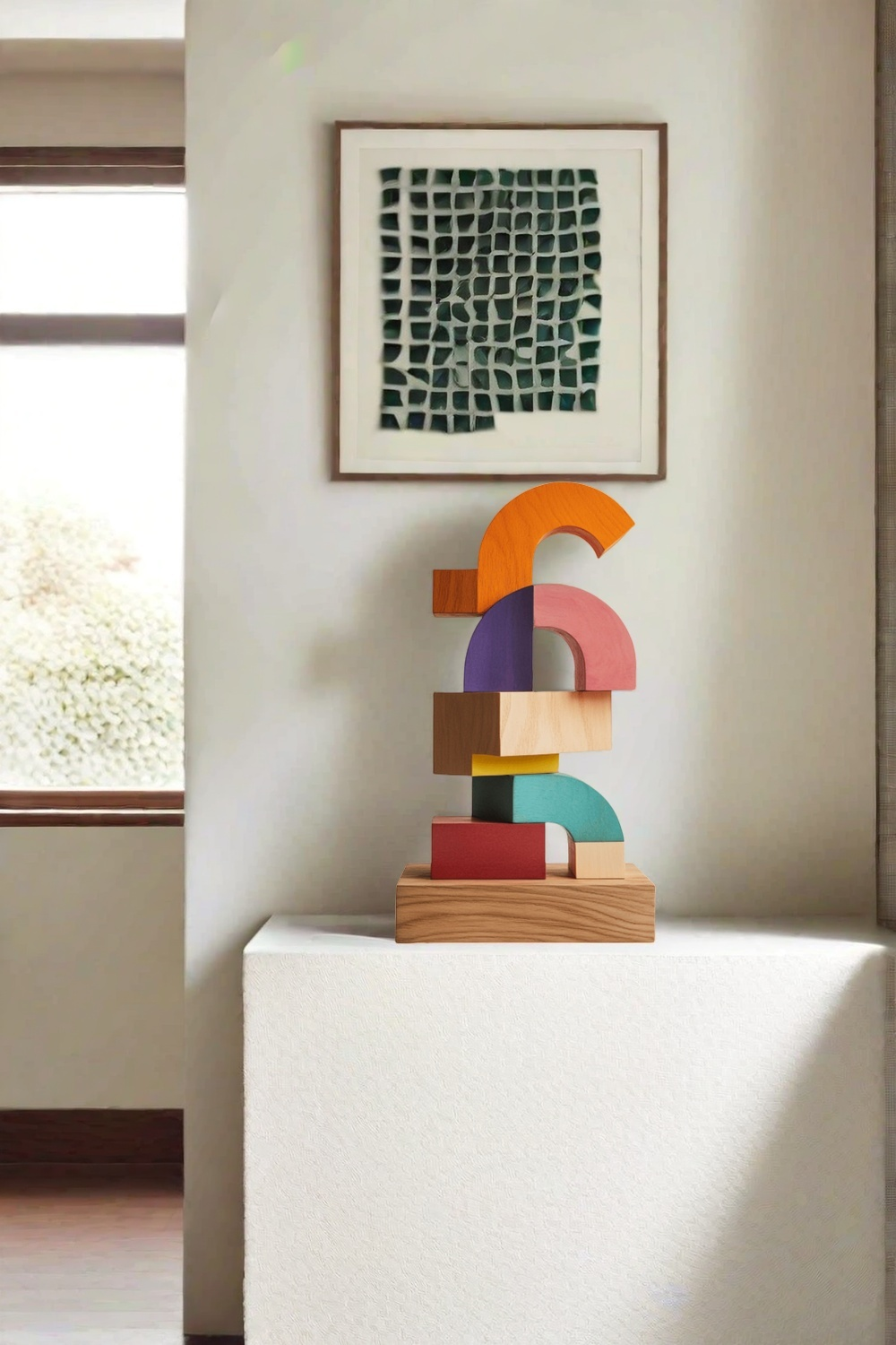 Polychrome Wood Sculpture Hand Carved Large Abstract Wooden Sculpture