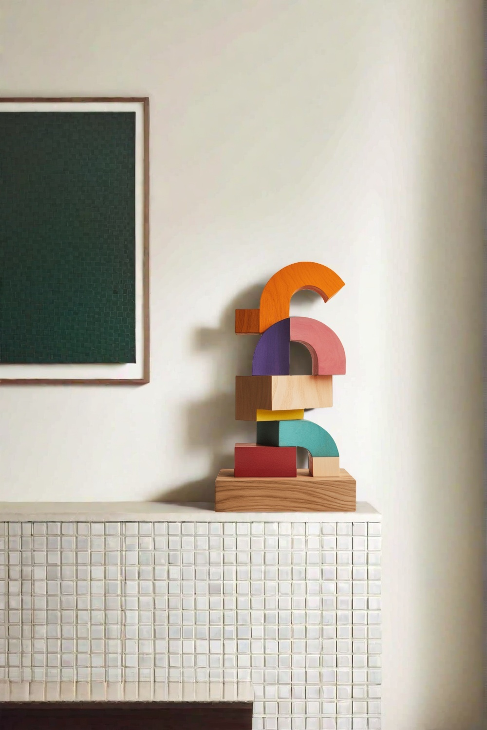 Polychrome Wood Sculpture Hand Carved Large Abstract Wooden Sculpture