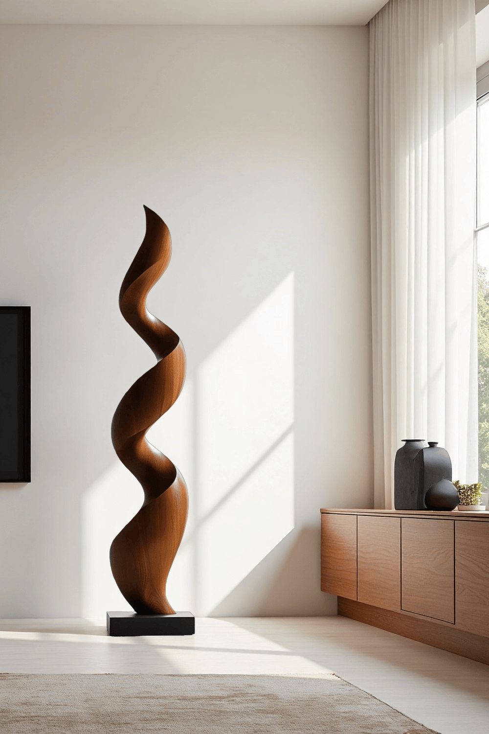 Handcrafted Spiral Wood Sculpture Large Modern Wooden Sculpture Home Decoration