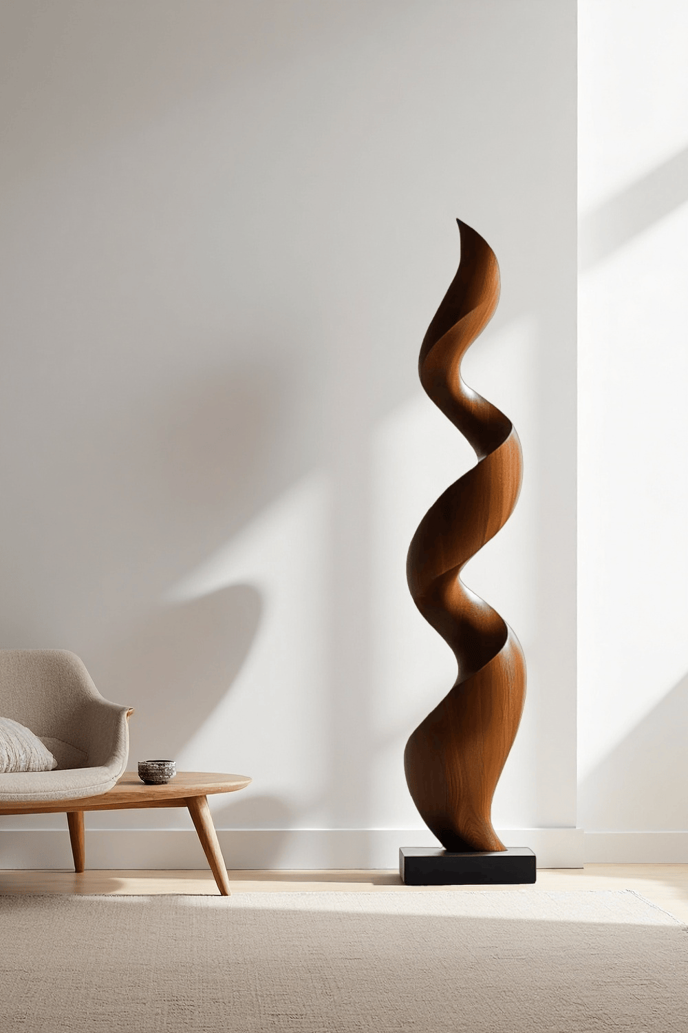 Handcrafted Spiral Wood Sculpture Large Modern Wooden Sculpture Home Decoration