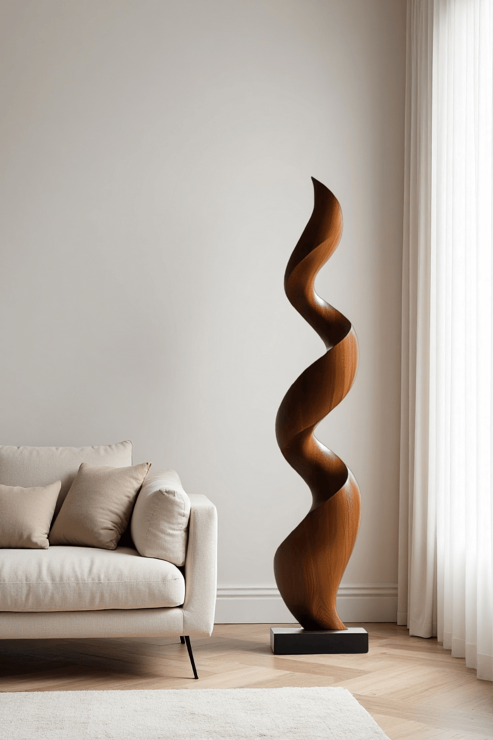 Handcrafted Spiral Wood Sculpture Large Modern Wooden Sculpture Home Decoration