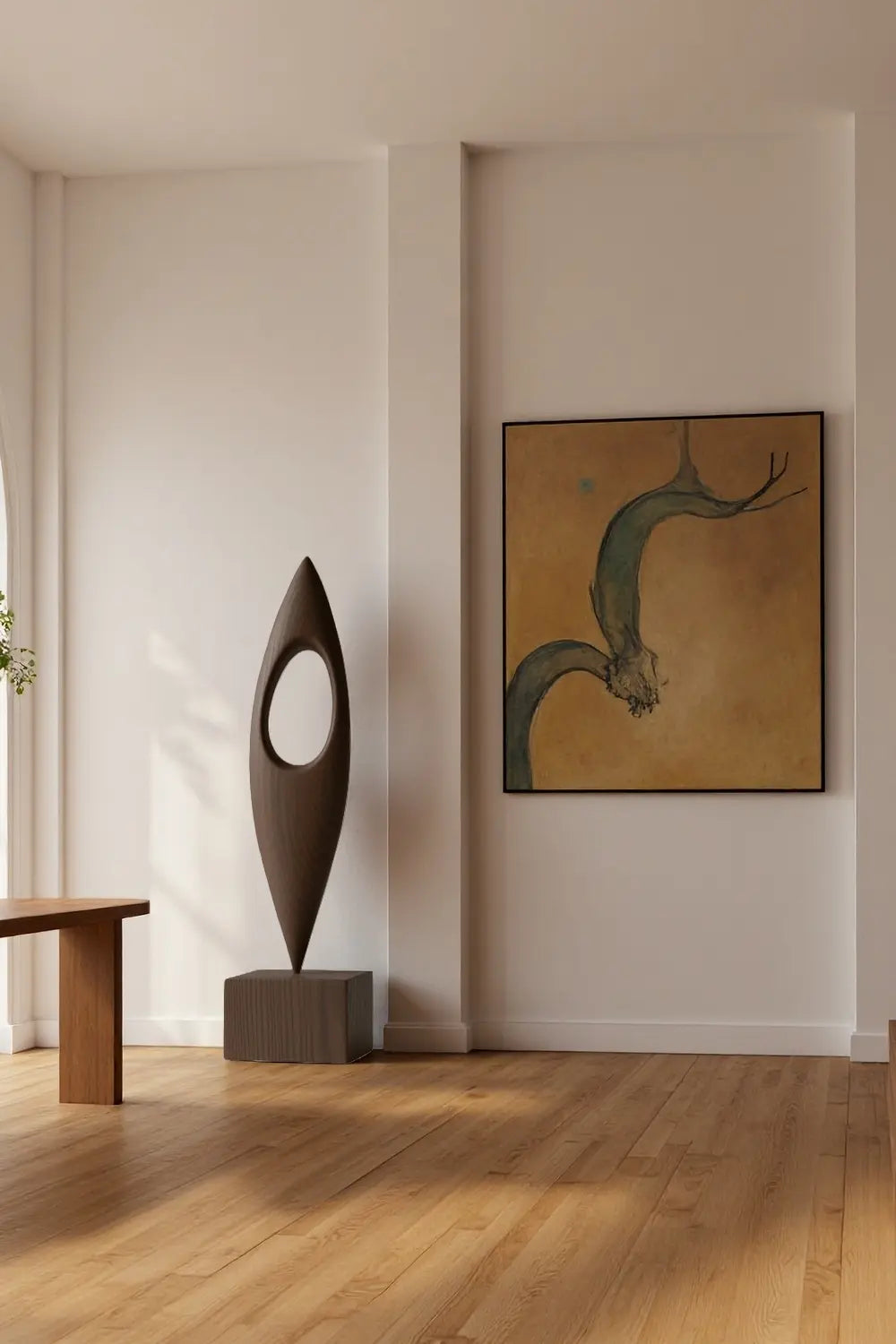 Minimalist Abstract Wooden Sculpture Handcrafted Modern Art Décor Art