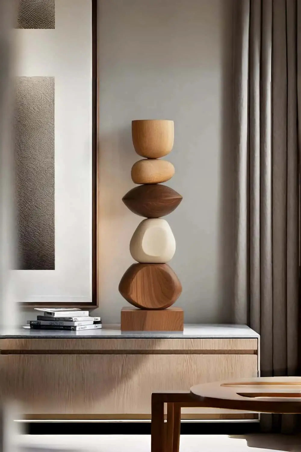 Large Modern Geometric Abstract Wooden Totem Sculpture Floor Wood Art