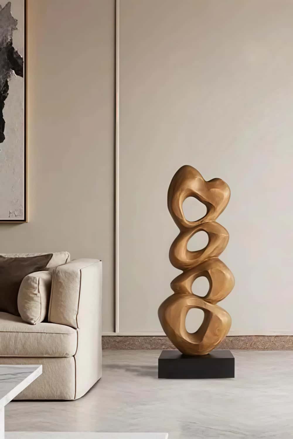 Large Wooden Floor Sculpture Hand Carved Abstract Wood Art Statement