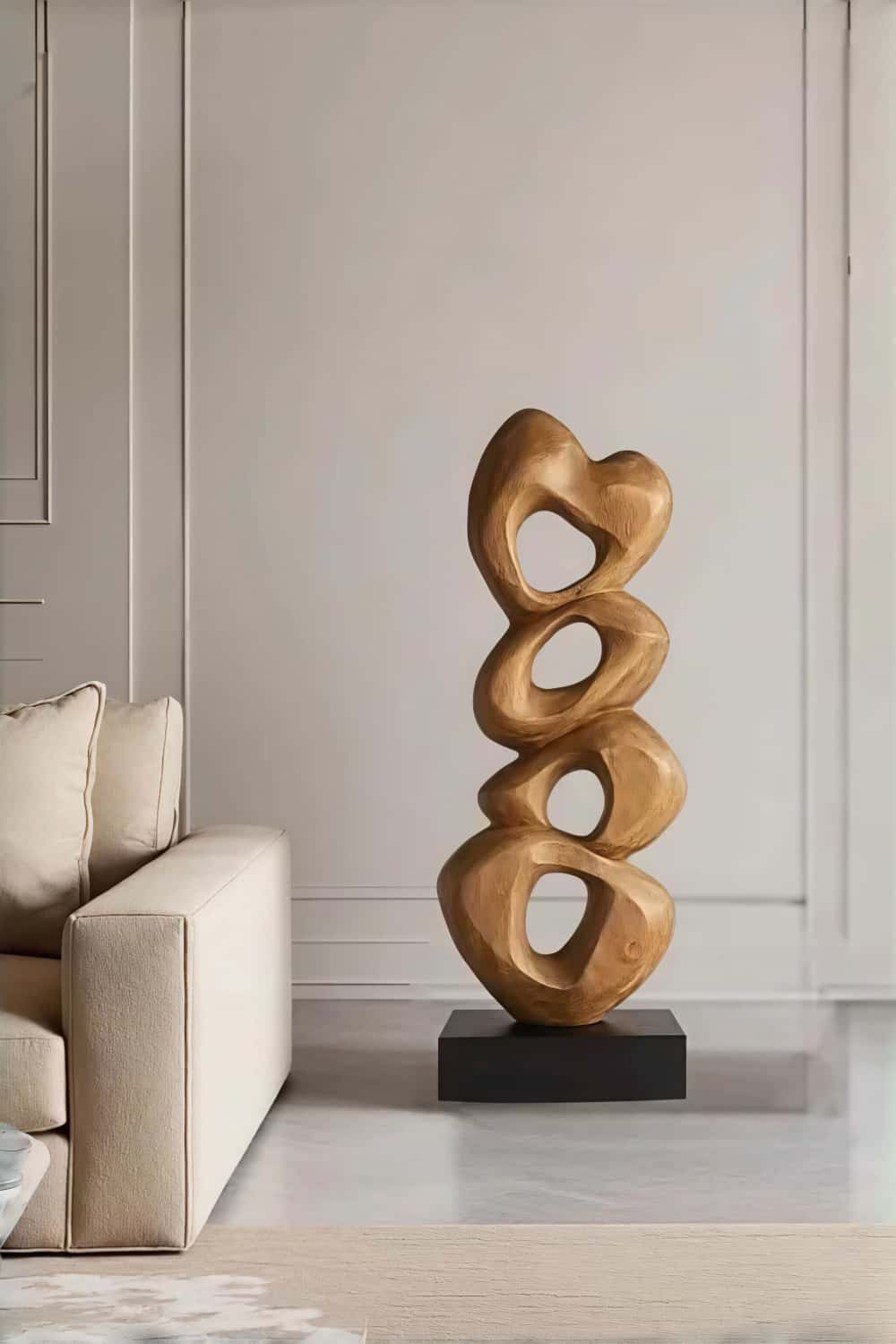 Large Wooden Floor Sculpture Hand Carved Abstract Wood Art Statement