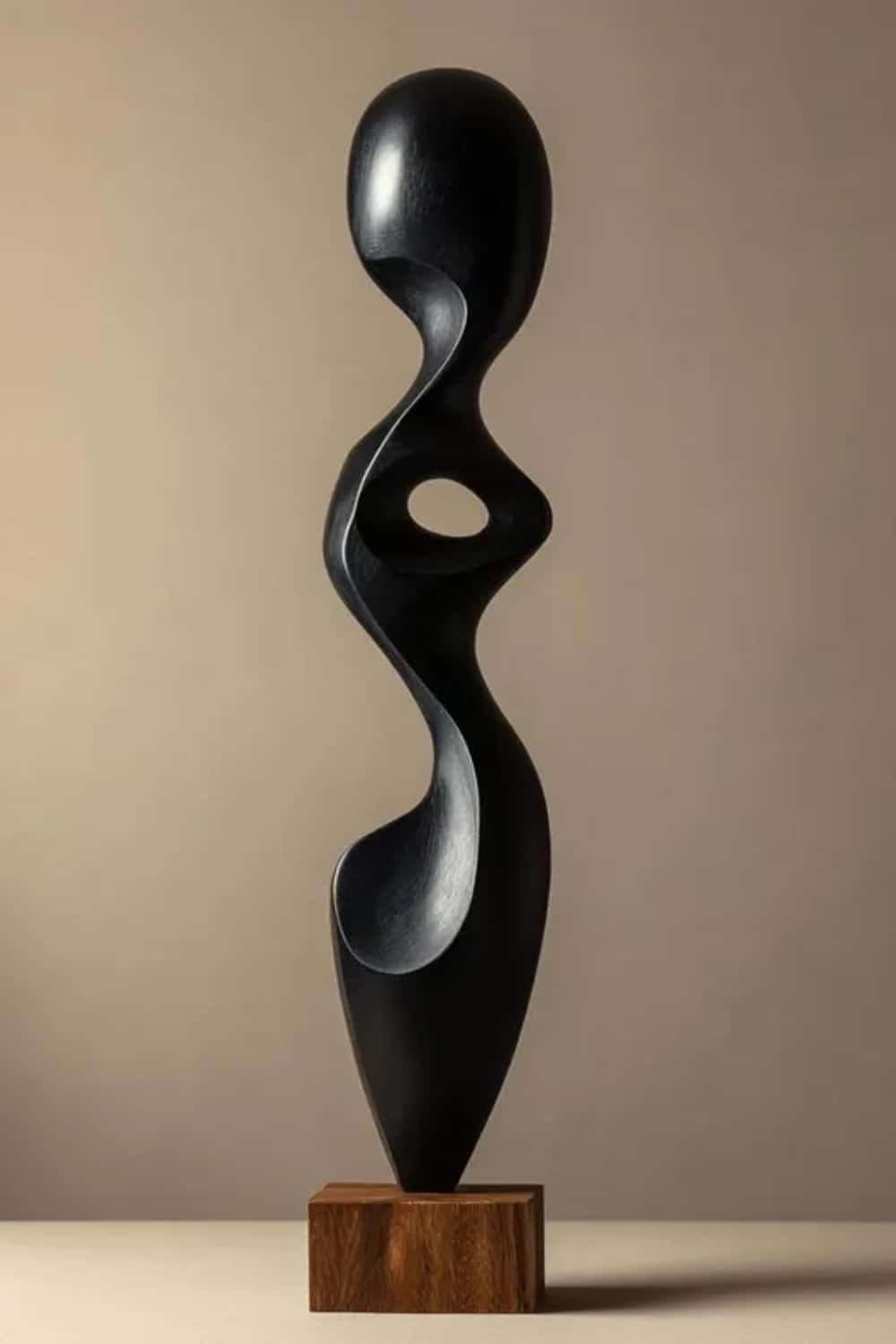 Modern Abstract Large Wood Floor Sculpture Handcrafted Black Statue | Artiblend