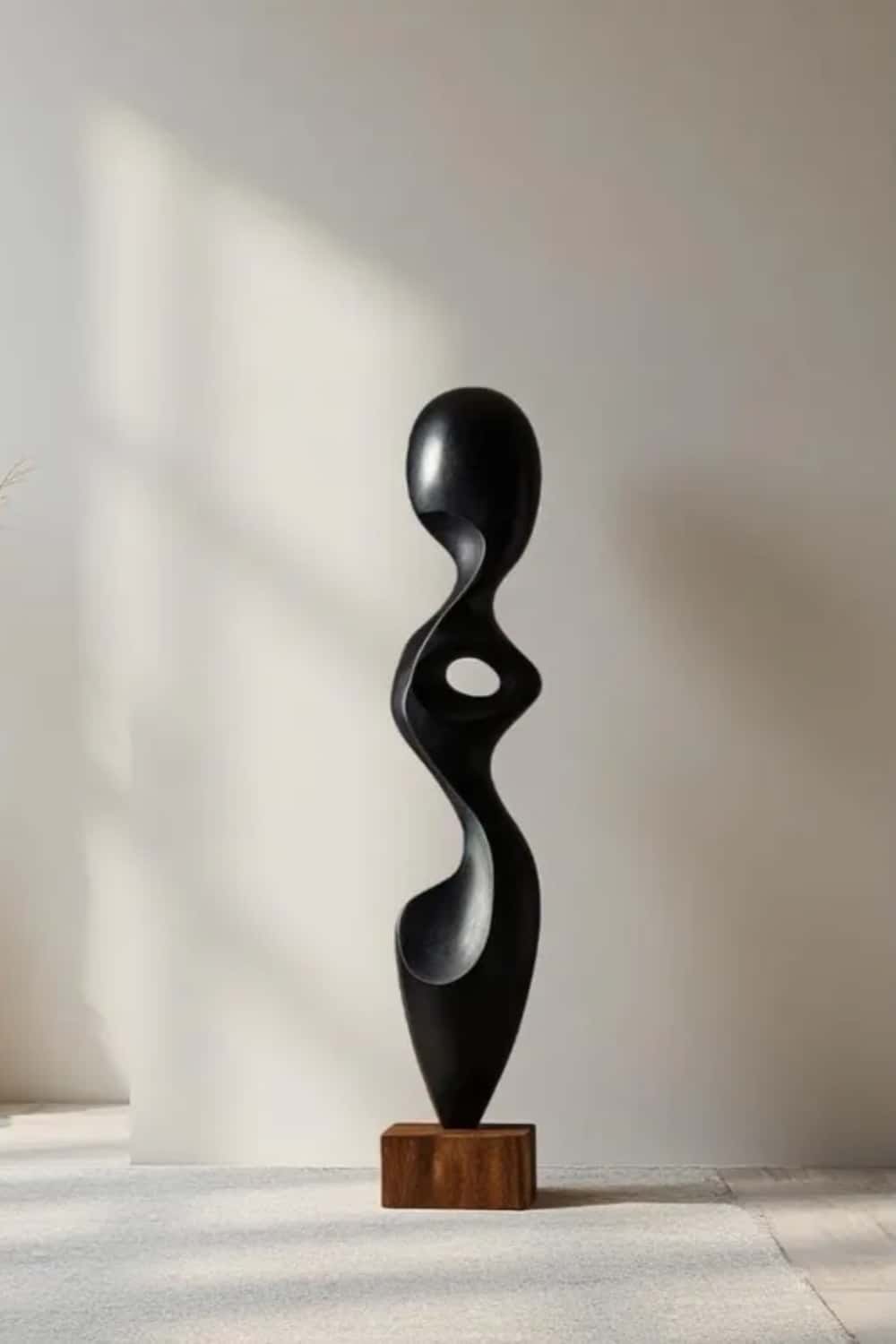 Modern Abstract Large Wood Floor Sculpture Handcrafted Black Statue | Artiblend