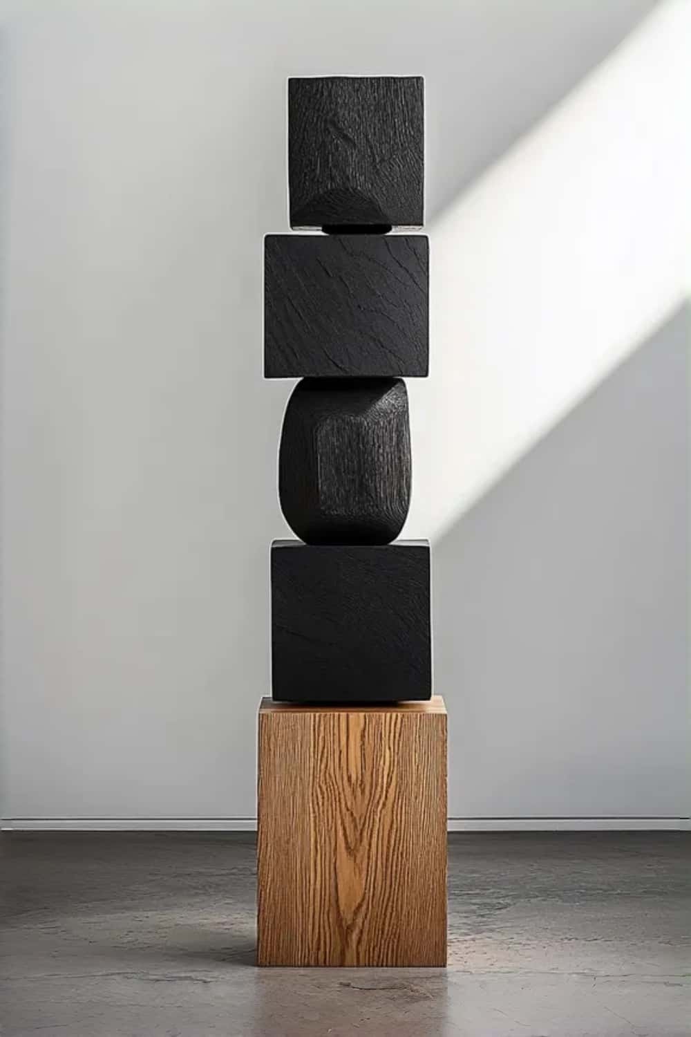 Modern Abstract Large Wood Floor Sculpture Handcrafted Black Statue | Artiblend