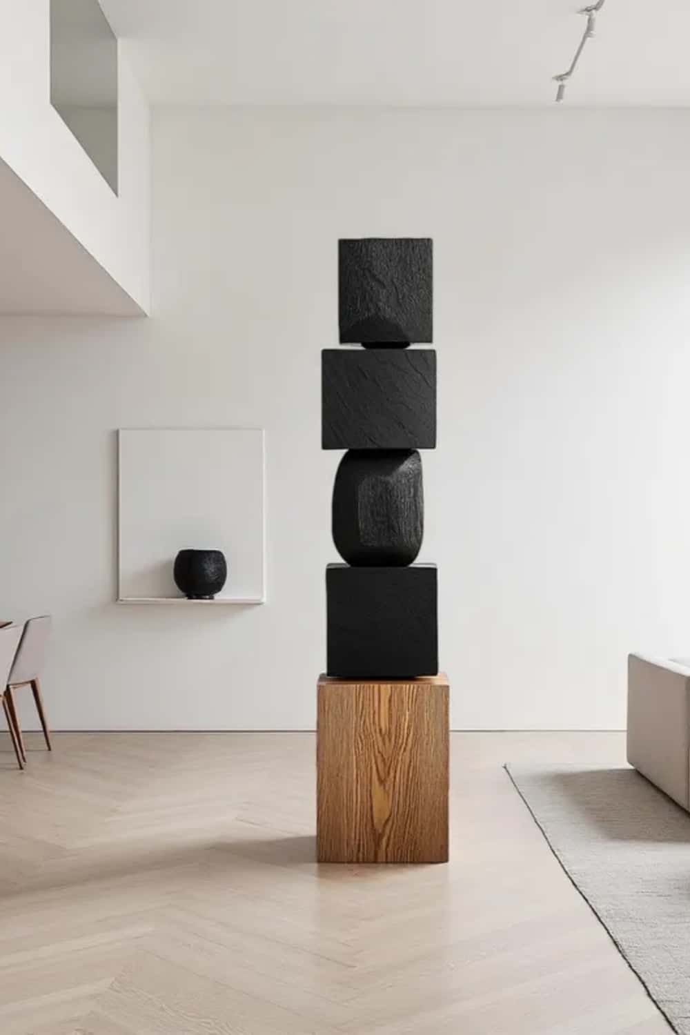 Modern Abstract Large Wood Floor Sculpture Handcrafted Black Statue | Artiblend