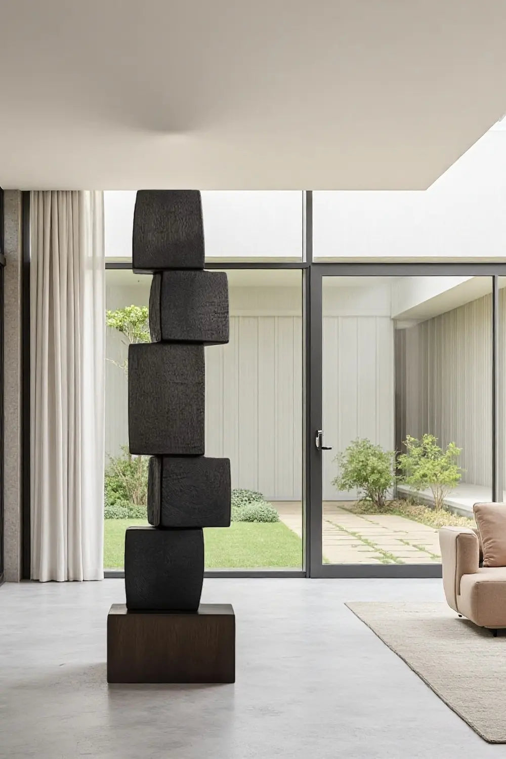 Tall Vertical Wooden Floor Sculpture Large Handcrafted Black Wooden Art Artiblend