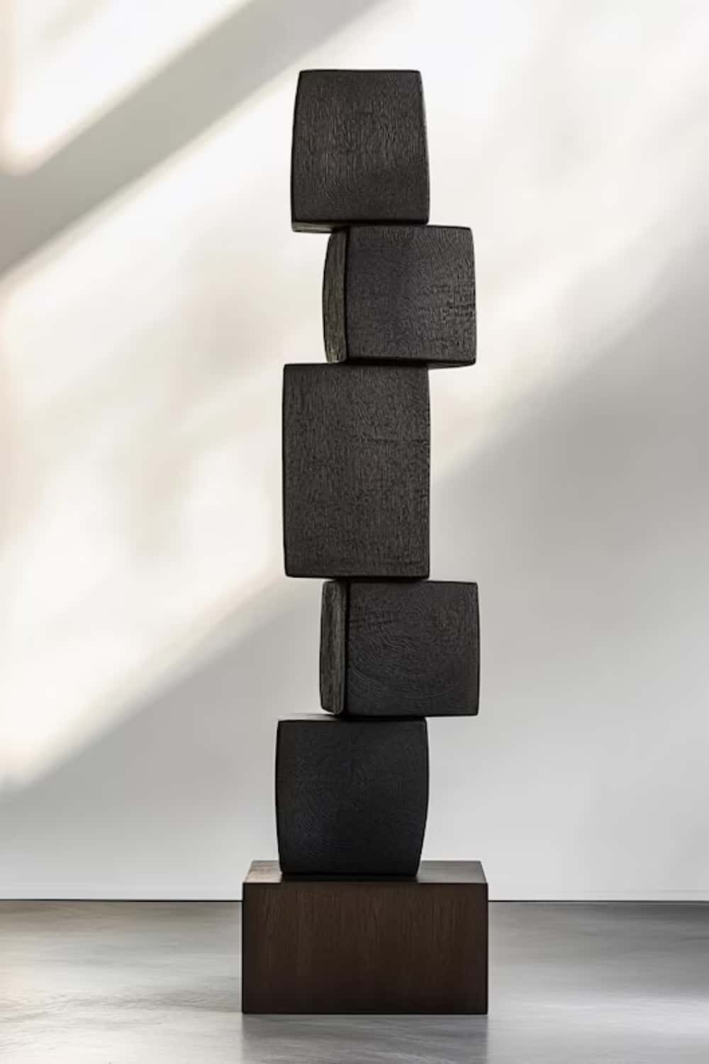 Tall Vertical Wooden Floor Sculpture Large Handcrafted Black Wooden Art Artiblend