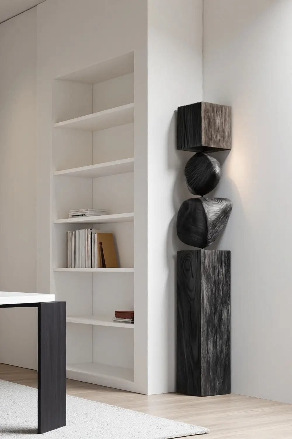 Large Modern Totem Wood Sculpture Hand-Carved Floor Art for Luxury Interior