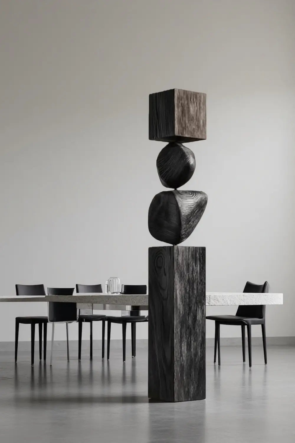 Large Modern Totem Wood Sculpture Hand-Carved Floor Art for Luxury Interior