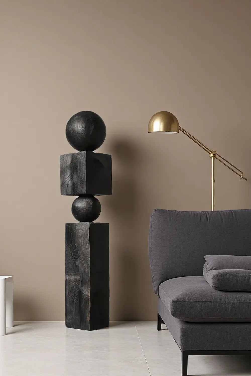 Large Modern Totem Wood Sculpture Hand-Carved Floor Art for Luxury Interior