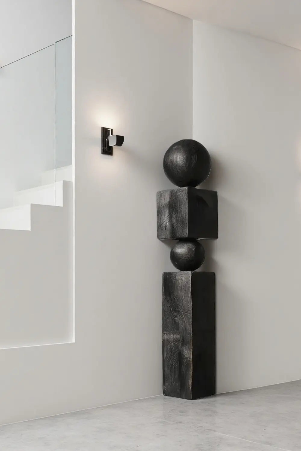 Large Modern Totem Wood Sculpture Hand-Carved Floor Art for Luxury Interior