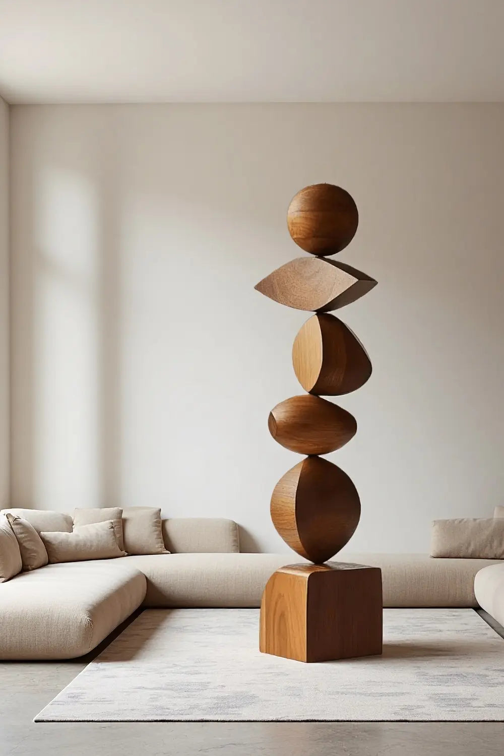 Large Abstract Wood Floor Sculpture Tall Wooden Sculptures Art for Home