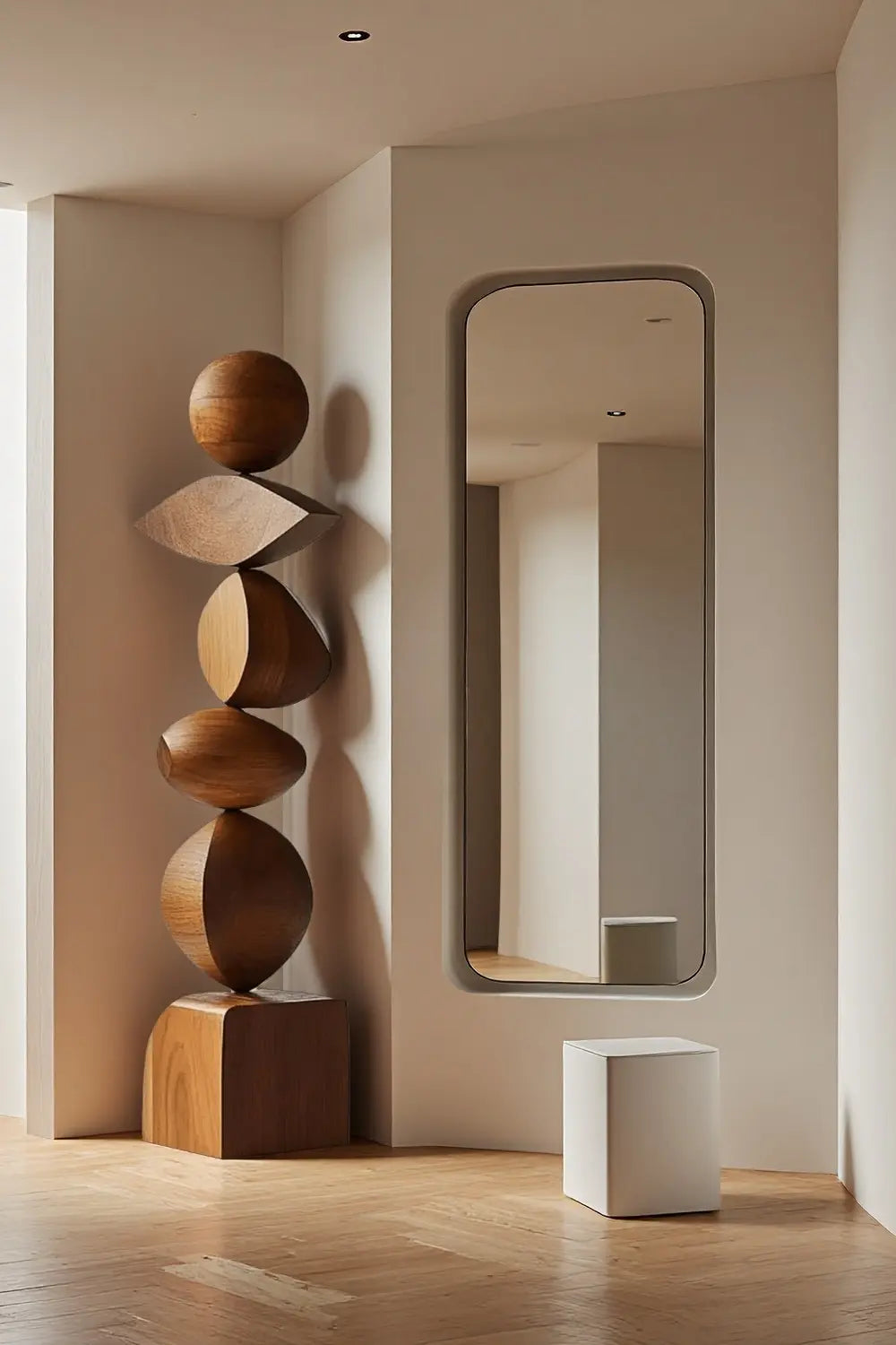 Large Abstract Wood Floor Sculpture Tall Wooden Sculptures Art for Home