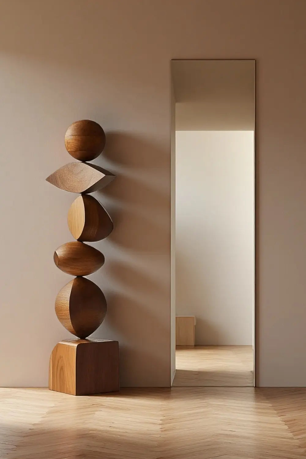 Large Abstract Wood Floor Sculpture Tall Wooden Sculptures Art for Home