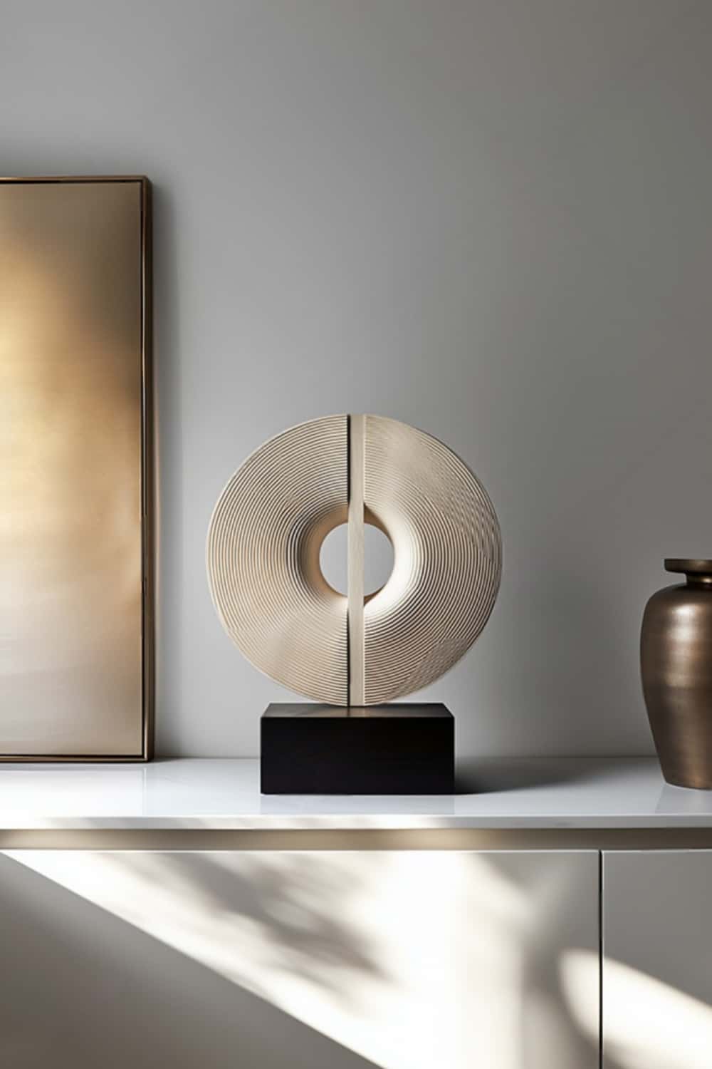 Abstract Circular Wood Sculpture Modern Minimalist Geometric Wooden Art Home Decor