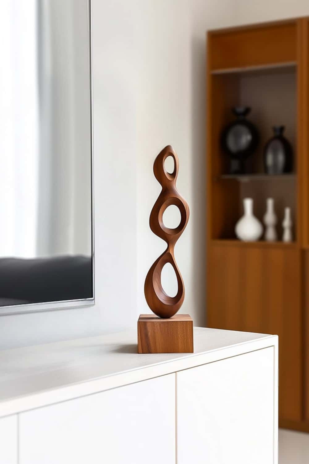 Abstract Wooden Floor Sculpture Hand-Carved Modern Wood Art Decor | Artiblend