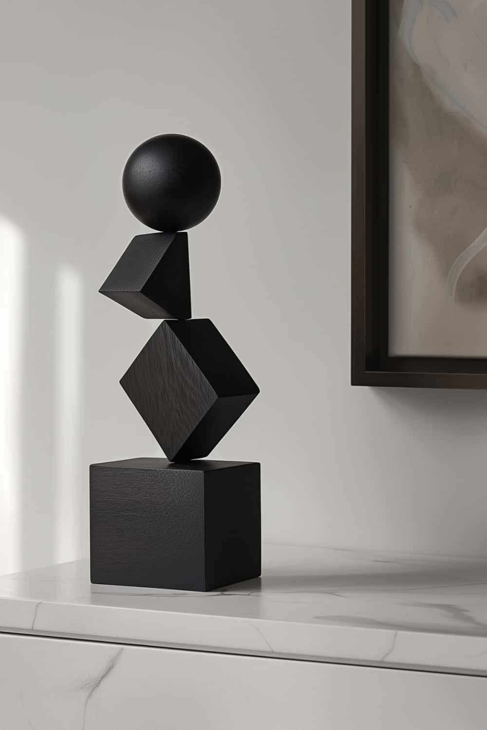 Black Geometric Wooden Art Sculpture Abstract Minimalist Modern Decor