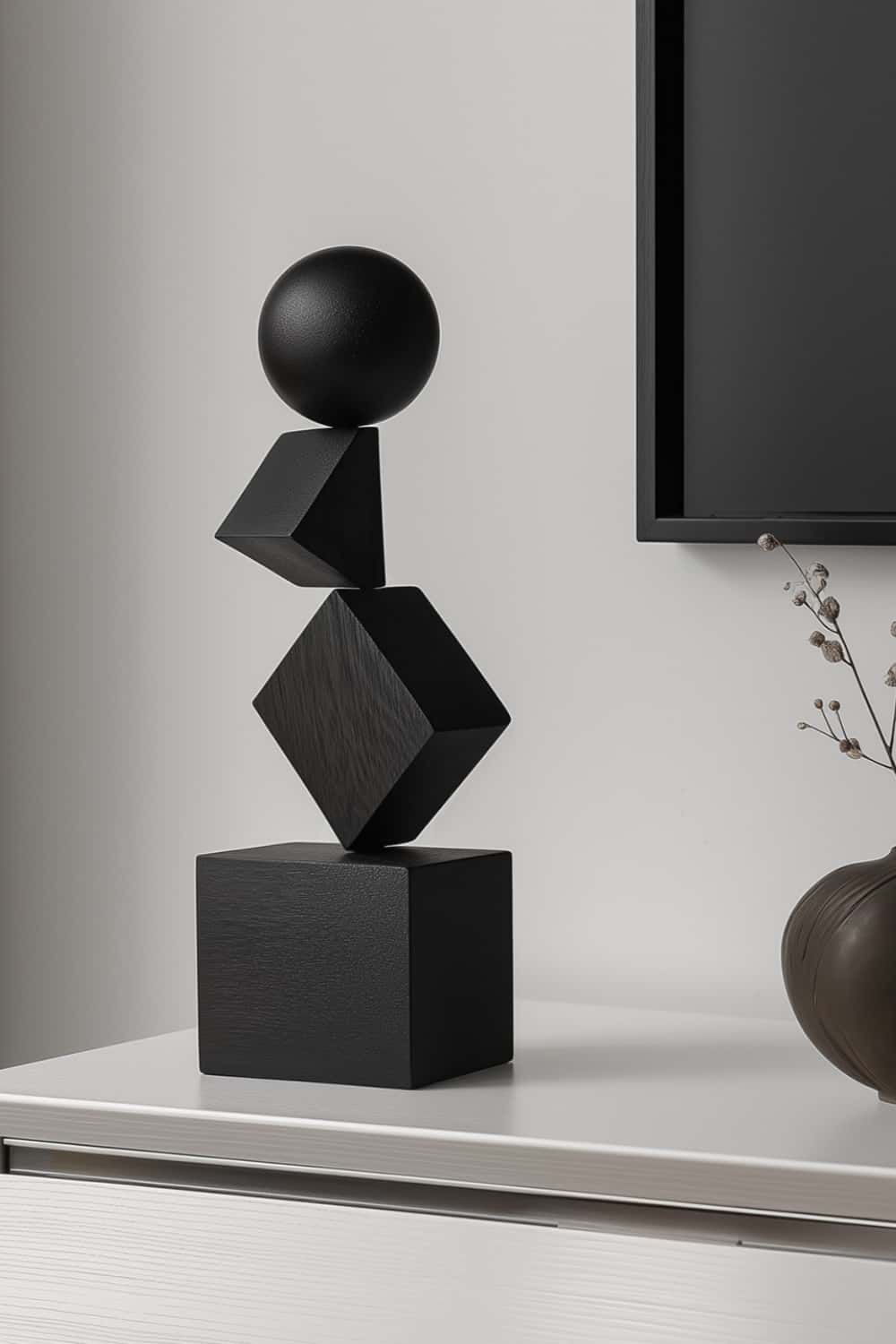 Black Geometric Wooden Art Sculpture Abstract Minimalist Modern Decor