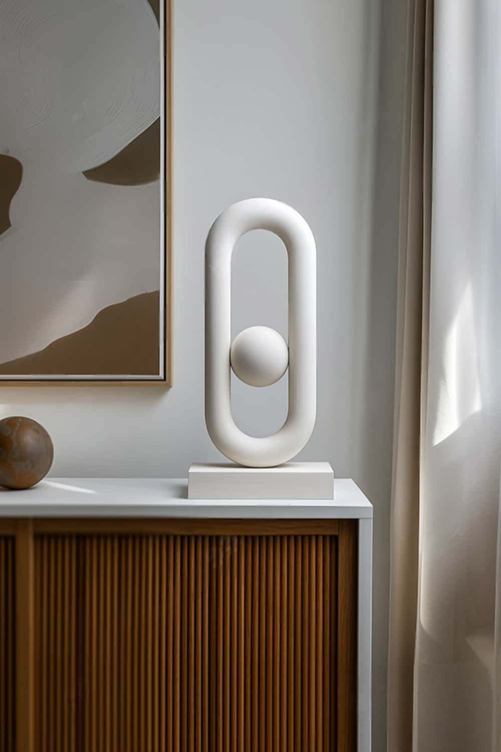 Minimalist White Geometric Sculpture Abstract Oval Figurine for Home Decor