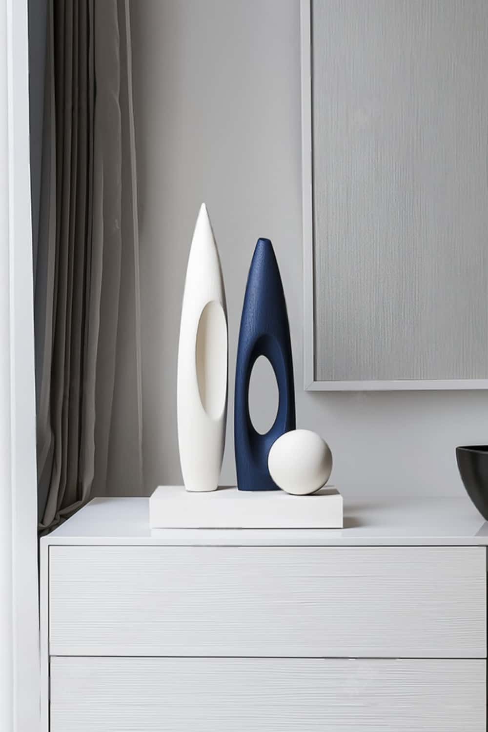 Blue White Abstract Wooden Sculpture Modern Geometric Art for Home Decor