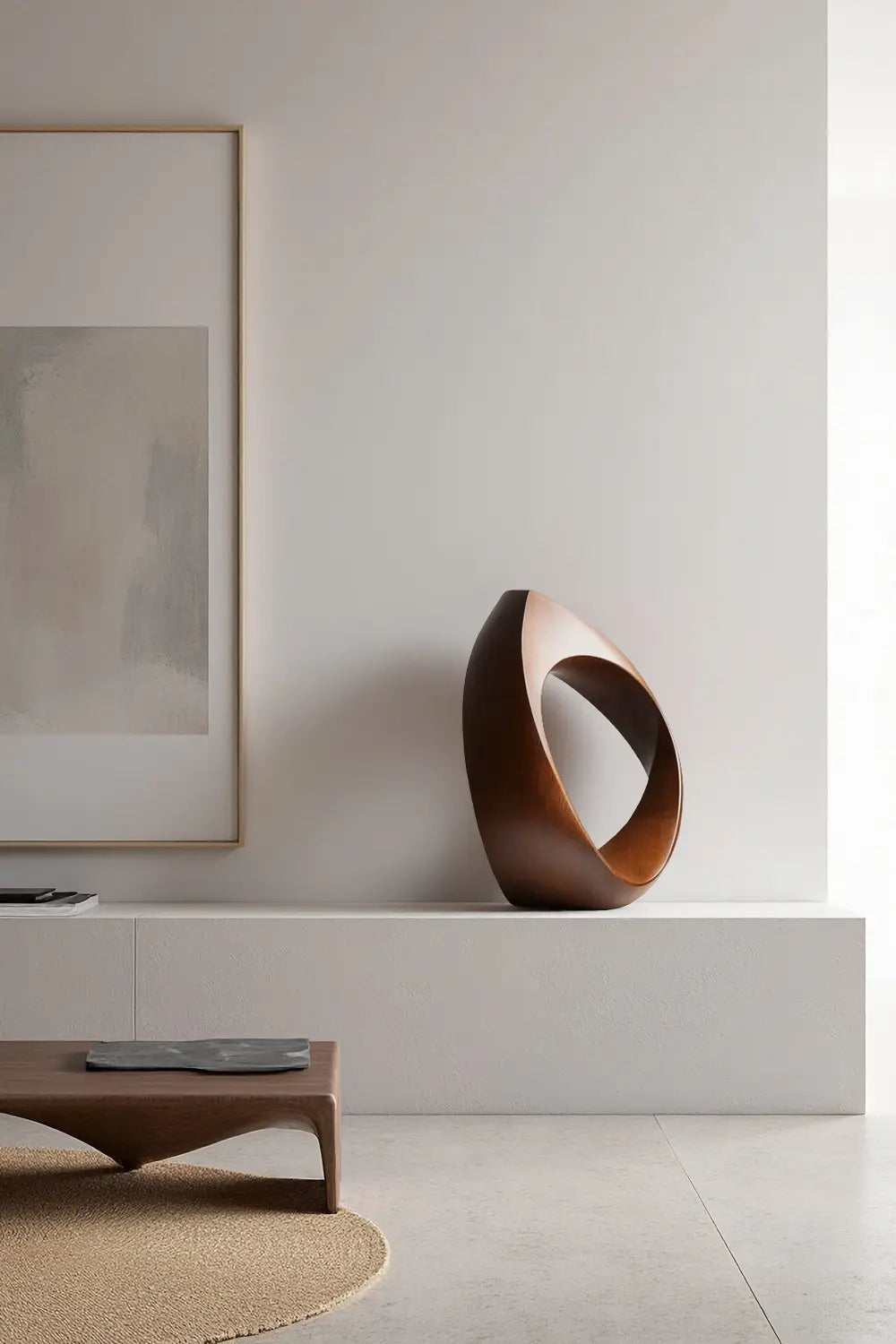 Minimalist Circular Wooden Sculpture Geometric Solid Wood Office Ornament