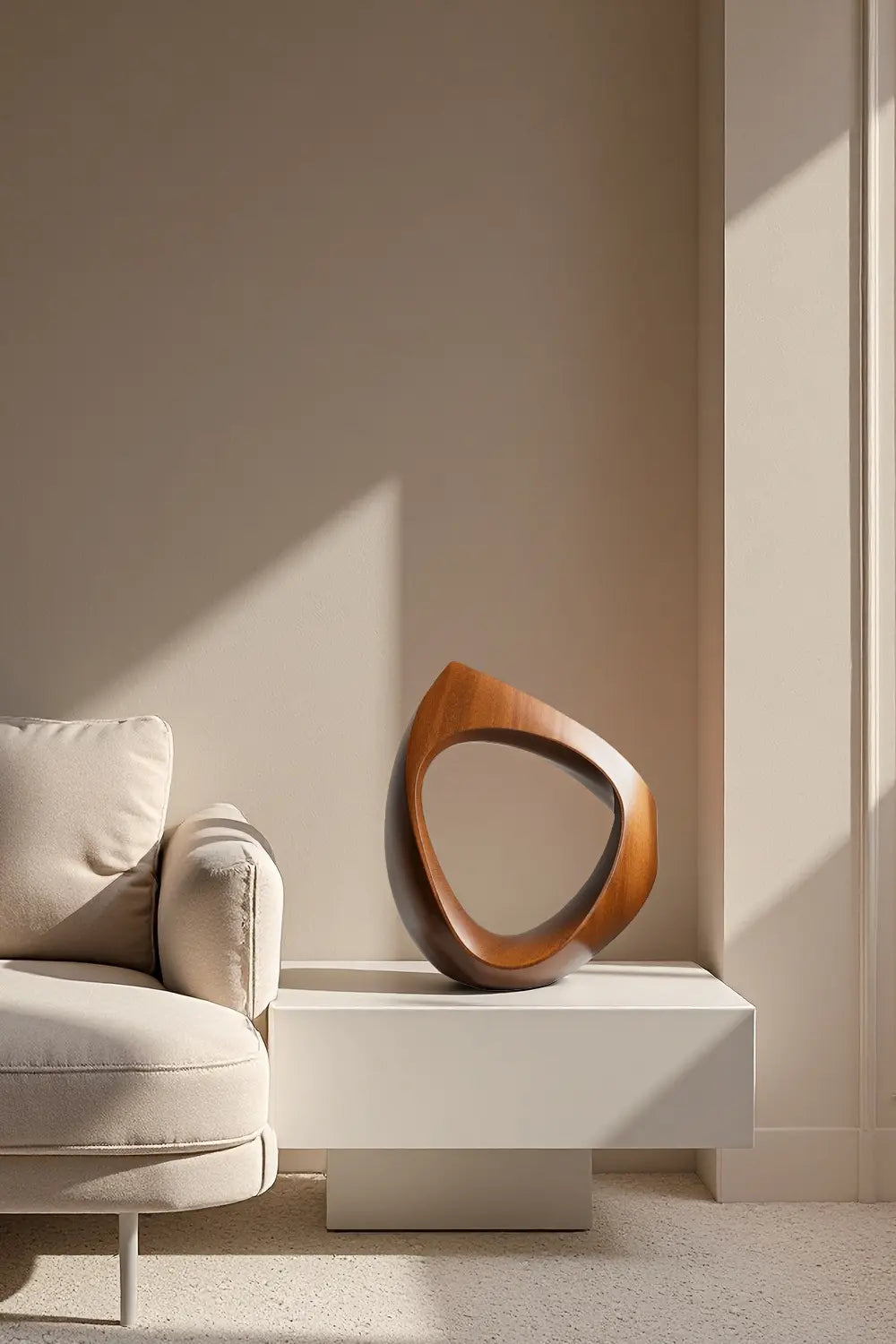 Minimalist Circular Wooden Sculpture Geometric Solid Wood Office Ornament