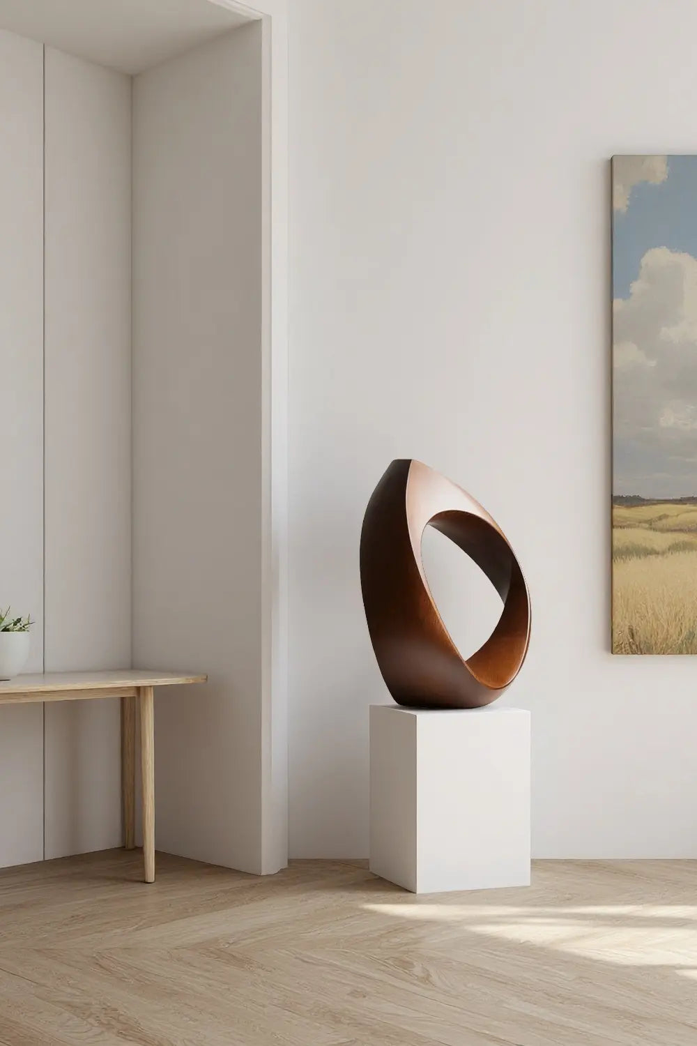 Minimalist Circular Wooden Sculpture Geometric Solid Wood Office Ornament