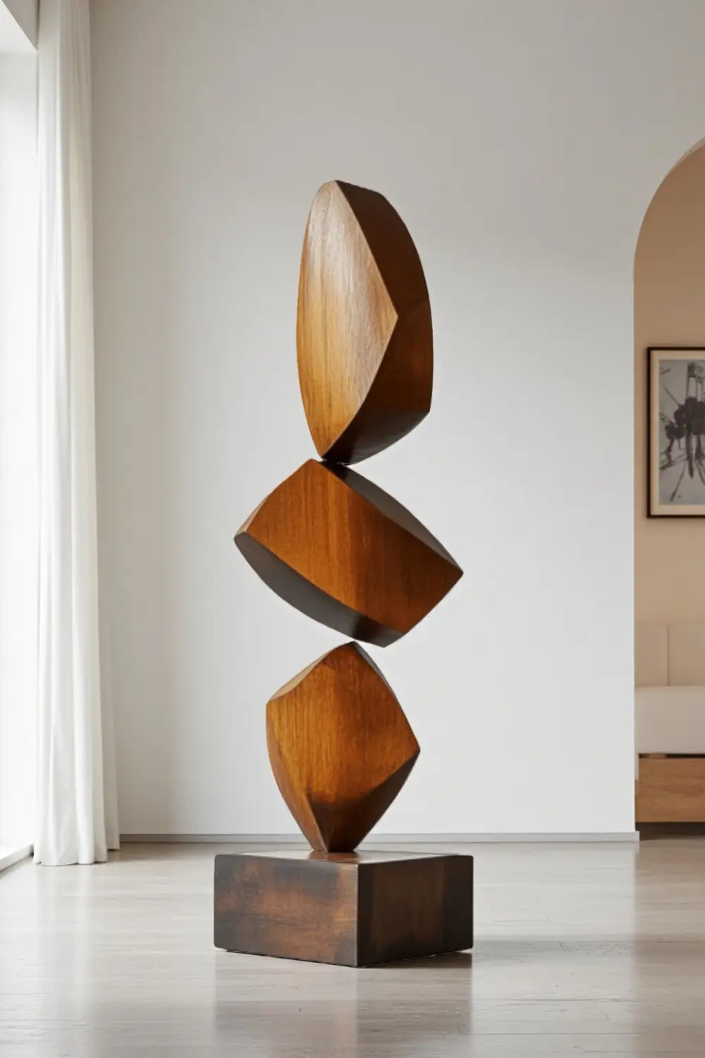 Tall Modern Wood Floor Sculpture Large Abstract Solid Wood Home Decor Accent