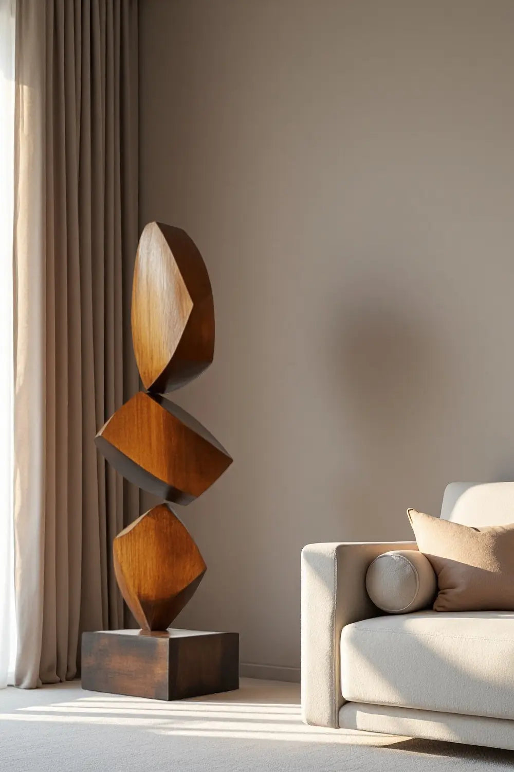 Tall Modern Wood Floor Sculpture Large Abstract Solid Wood Home Decor Accent