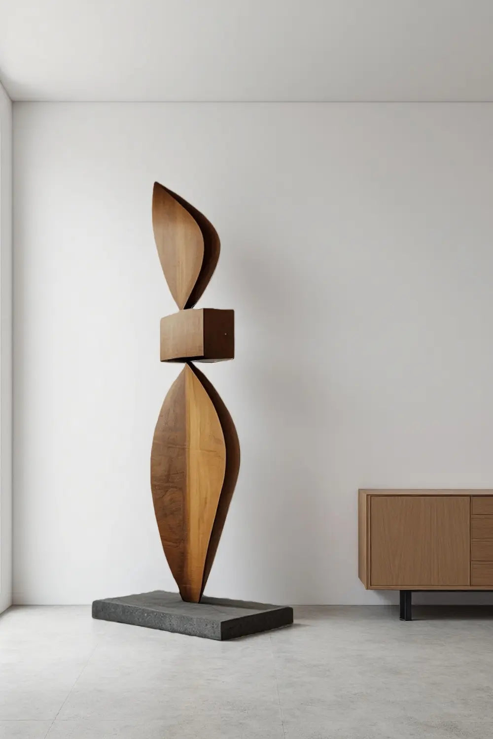Tall Modern Wood Floor Sculpture Large Abstract Solid Wood Home Decor Accent