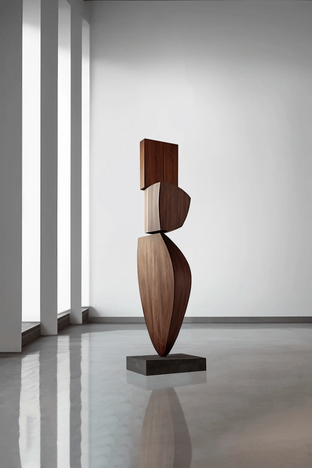 Tall Modern Wood Floor Sculpture Large Abstract Solid Wood Home Decor Accent