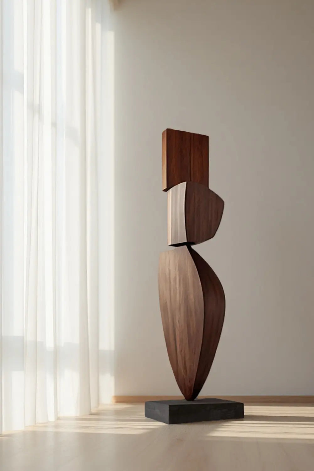 Tall Modern Wood Floor Sculpture Large Abstract Solid Wood Home Decor Accent