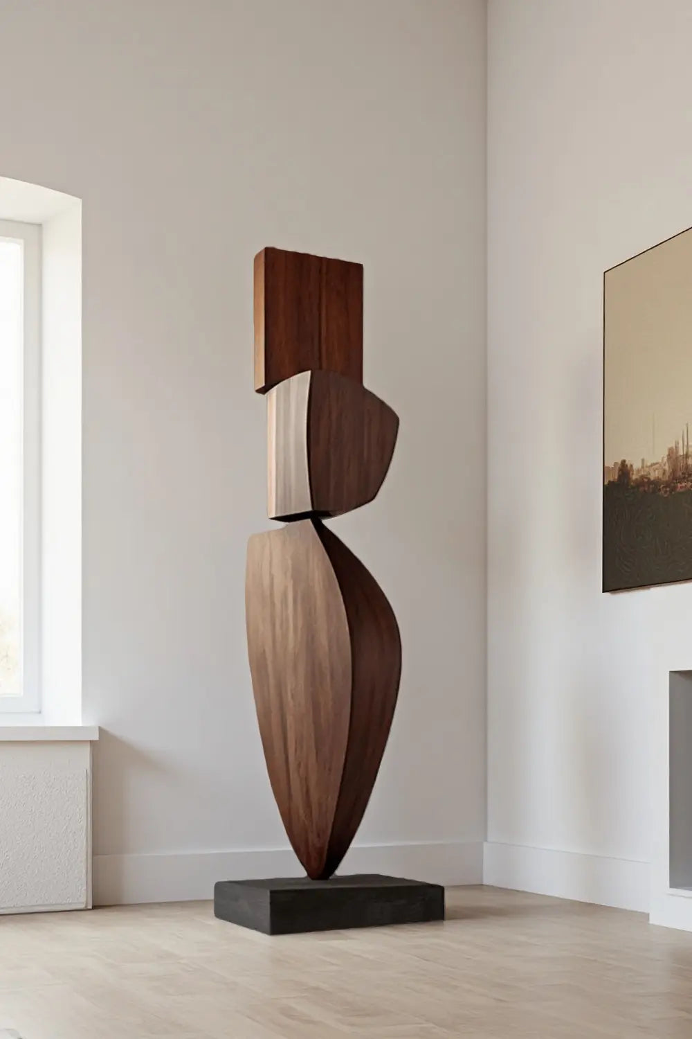 Tall Modern Wood Floor Sculpture Large Abstract Solid Wood Home Decor Accent