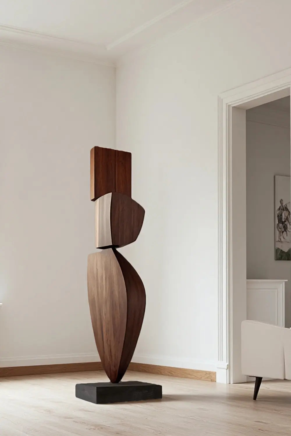 Tall Modern Wood Floor Sculpture Large Abstract Solid Wood Home Decor Accent